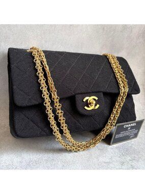 Chanel Quilted 25 Double Flap Jersey Shoulder Bag with Seal
